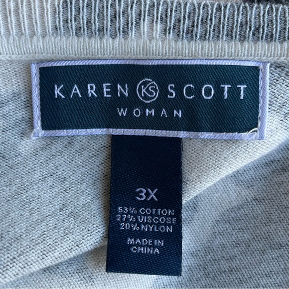 •Karen Scott• Floral/Herringbone Pattern Cardigan Sweater - Size 3X - Picture 2 of 8